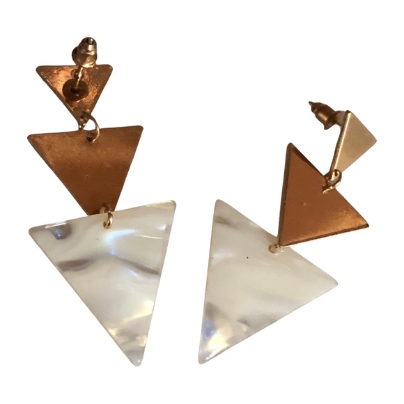 Gold colored triangular geometric dangle earrings priced posts - Picture 2 of 6